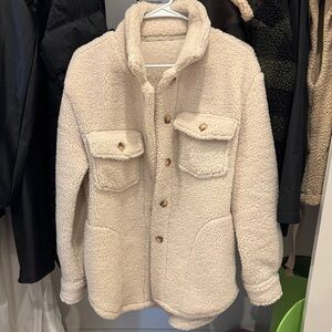 Cream Sherpa Button-Up Jacket